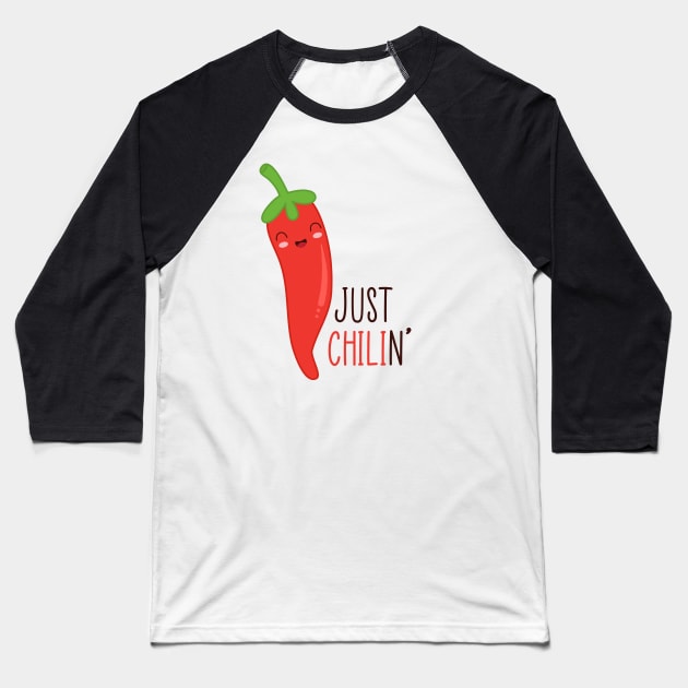 Just Chilin, Cute Vegetable Puns Baseball T-Shirt by TinPis